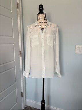 White House Black Market Crepe White Button-Down Blouse